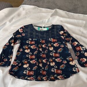 Daniel Rainn Navy Floral Lace Blouse